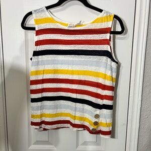 100% Linen Striped Sleeveless Summer Tank Top in Red, Yellow, Black